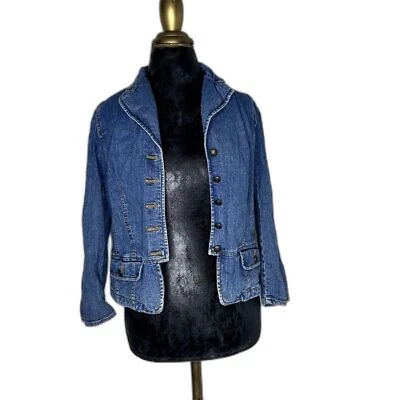 Chaps Stretch Denim Blazer Jacket Women’s Small 3/4 Sleeve Button Pockets — 第 1/4 张图片