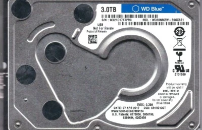 WD30NMZW-59GX6S1 s/n: WX21D1 APR 2017 Malaysia 3TB USB 3.0  2.5" HDD 5320 - Image 1 of 2