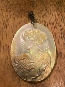 Abalone Cameo Frameless Pendant Blonde Pink Curls 1.6” + Bail - Picture 1 of 8