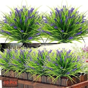 10 Bundles Artificial Plants Flowers Outdoor Fake Lavender Home Garden Decor - Picture 1 of 9
