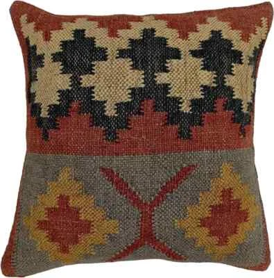 Indian Jute Kilim Cushion Cover Throw Pillow 18" Square Home Decor Handmade Woll - Image 1 of 3