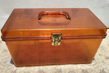 Vintage WIL-HOLD Wilson Plastic Amber Orange Translucent Sewing Box 1 Tray USA