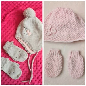 H&M George Baby Girl Winter Hat with mittens bundle set size 6-12 months - Picture 1 of 12