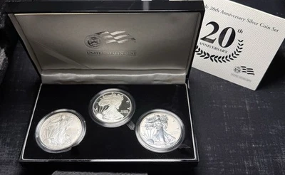 Juego de 3 monedas de plata American Eagle 2006 20 aniversario, prueba, sin circular, prueba de revoluciones Foto 1 de 4