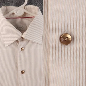 Camisa Eton Rayas Ajustada Algodón 14.5 Bronce Botón Manga Larga Puño Convertible - Imagen 1 de 22