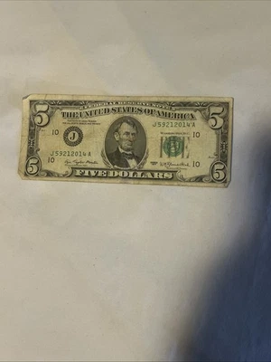 1977 5 Dollar Bill Rare Federal Reserve Note Old Bill Circulated Htf - Image 1 of 2