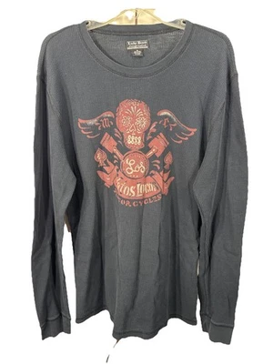 Lucky Brand VTG Inspired Motorcycle Skull Men XL Black Thermal Long Sleeve Shirt - Image 1 of 4