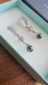 Pierre Lang Perle Creolen Ohrringe  RH Silber Zirkonia - Bild 1 von 3