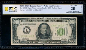 AC 1934 $500 FIVE HUNDRED DOLLAR BILL San Francisco PCGS 20 details - Picture 1 of 2