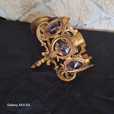 applique bronze couronne baroque ancienne pampilles violettes - Photo 1/3