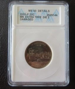 2005 P Minnesota Quarter Extra Tree Die 2 ANACS Error - Picture 1 of 4