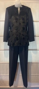 RARE VTG GIANFRANCO FERRE Gray Wool Pantsuit Black Faux Fur Front~Sz.S~Mint - Picture 1 of 16