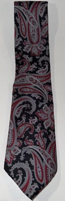 Corbata Neiman Marcus Vintage Seda Negra Roja Paisley Cuello Foto 1 de 4