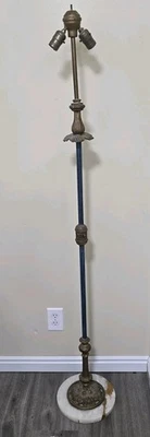 Antique Ornate Victorian Brass Floor Model Stone Bridge Lamp Vintage  - Image 1 of 4