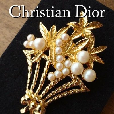Dior Wonderful Vintage  Gold Brooch Big Logo With Stones And Pearls - Image 1 of 4