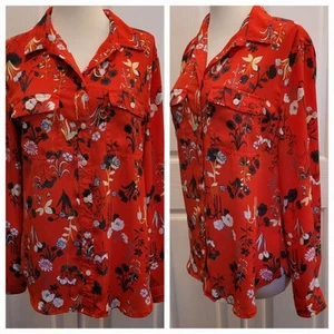 Blusa Top Ann Taylor LOFT Roja Floral Estampado Medio Carrera Trabajo Primavera Verano - Imagen 1 de 9