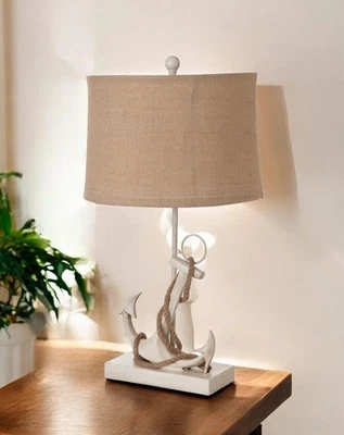 Set of Two Tan and White Anchor Table Lamps - Image 1 of 4