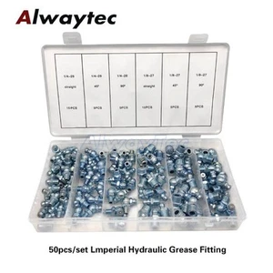 50pcs/110pcs Zinc Alloy1/8 1/4 Hydraulic Grease Nipples Fitting Zerk Fitting Set - Foto 1 di 14