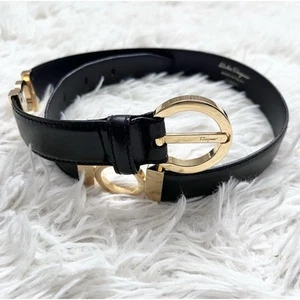 Salvatore Ferragamo West Belt Leather Women Gancini Logo Gold Bukle Black - Picture 1 of 24