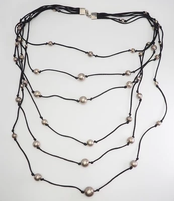 Spettacolare Grande Collana In Argento Sterling Con Palline A Filo - Immagine 1 di 2