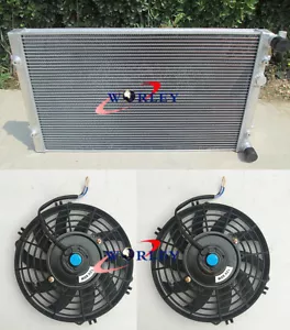 Aluminum Radiator + Fans For 1999-2005 VW Golf MK4 1.8T 1.9/2.0/2.8 Dual Pass MT - Picture 1 of 8