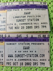 2 talones de boletos de concierto de GWAR 2002 y 2005 Texas Dave Brokie Metal Blade Punk Rock - Imagen 1 de 6
