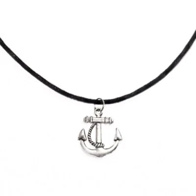 Collana ANCORA 22x20mm Argento ciondolo con corda nera Estiva estate Uomo Donna - Immagine 1 di 4