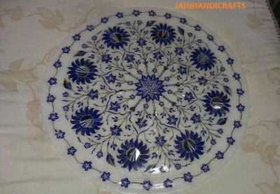 Mesa de comedor de mármol blanco de 18" esquina de café con incrustación de piedra creativa Foto 1 de 4