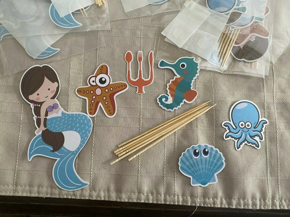 Sirena Niña Cumpleaños Cupcake Toppers Fiesta Cupcake Picks Nuevo en Paquete 48 piezas Foto 1 de 3