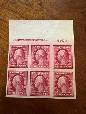 US Scott #344 Imperf Plate # Block Of 6 Mint OG Lightly Hinged - Image 1 of 2