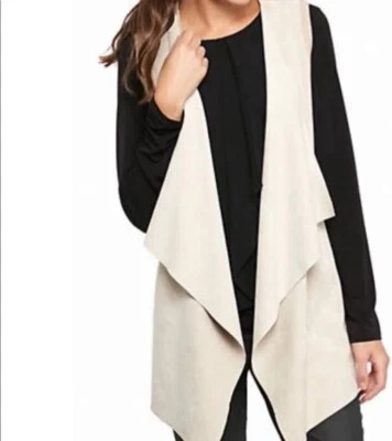 Calvin Klein Suéter Beige Chaleco Sin Mangas Cortina Frente Abierto Imitación Gamuza M Foto 1 de 4