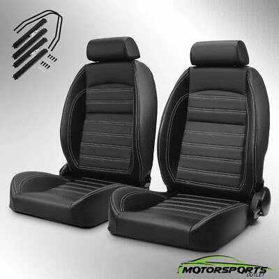 1 Pair Universal PVC Leather Easy Reclinable Black OBS Style Seats Car Seats - Image 1 of 4