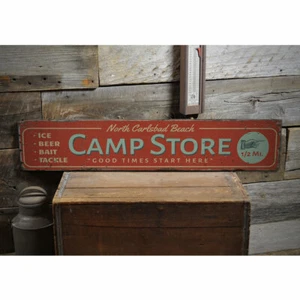 Beach Camp Store Novelty Distressed Sign, Personalized Wood Sign - Picture 1 of 2