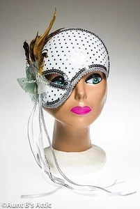 Mardi Gras Mask Silver Sequin Fabric Covered Half Face Mask On A Headband - Picture 1 of 2