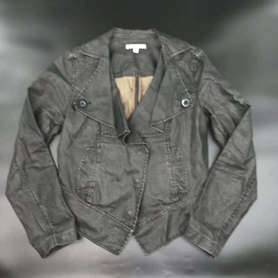 CAbi Moto Jacket Women's Waxed Linen Charcoal Black Snap Front Size Small  - Image 1 of 4