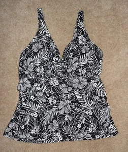 New Womens Daci Tankini Top 22W Black White Floral Swimsuit Pool Beach - Picture 1 of 3