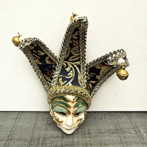 Venetian Carnival Masquerade Bell Mask Mardi Gras Hand Painted Blue Green Gold - Picture 1 of 16