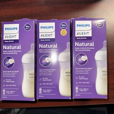 3-Philips Avent Natural Baby Bottle With Natural Response Nipple Clear 9 oz. - Image 1 of 4