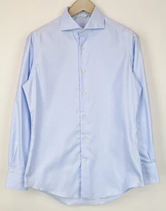 SUITSUPPLY Men Shirt ~XS Light Blue Formal Pure Cotton Slim Cut Melange Twill - Picture 1 of 8