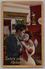 Sailor's Snug Harbor Romantic Couple Gold Border Postcard