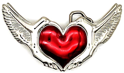 Hebilla de cinturón esmaltada con corazón rojo y alas cromadas para mujer Foto 1 de 2