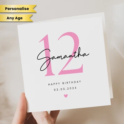 Personalised Kids Birthday Card 12 Year Old Birthday Card Sister Niece Daughter - Image 1 of 2
