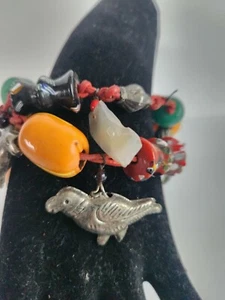 Native American Bracelet Charms Parrot Yellow Bead Maxi Brutalist Boho Chunky - Picture 1 of 14