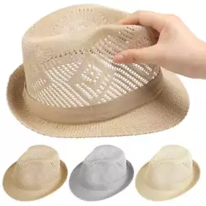 Summer Ladies Beach Straw Hat Floppy Foldable Wide Brim Womens Men Breathable - Picture 1 of 15