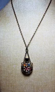Vintage Multi-Color Rhinestone Fragrance Bottle/Flask Pendant 21" Chain Necklace - Picture 1 of 12