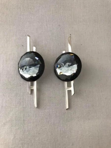 BRAND NEW: STERLING SILVER 925 CRYSTAL EARRINGS - STUD TYPE - SMOKE GREY - Picture 1 of 8