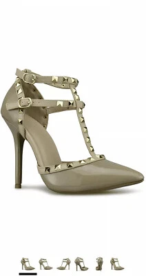 Nuevo en caja Zapatos de tacón alto de aguja con tachuelas en punta en color nude Foto 1 de 4