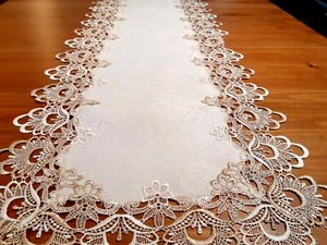Rectangle 40*180cm Two-Toned Mushroom/White Lace Polyester TableRunner - Picture 1 of 2