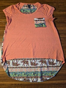 RUE 21 Women Size L Elephant Graphic Pocket Long Rayon Orange Tee Shirt - Picture 1 of 8