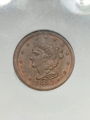 NGC MS64BN 1853 BRAIDED HAIR HALF CENT BEAUTIFUL LIGHT BROWN COLOR C-1 - Image 1 of 3